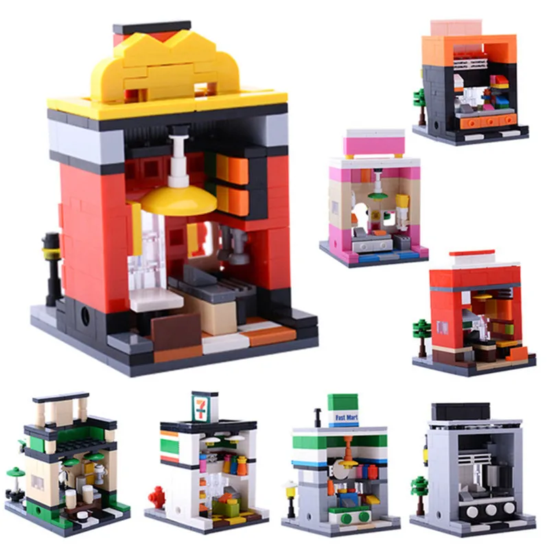 Новый Одноместный Legoingly Mini City Street серия еда конфеты пицца Мороженое магазин