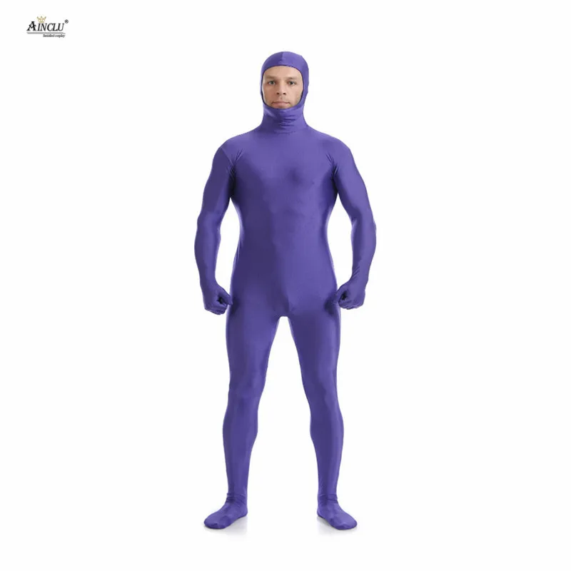 Ainclu мужской спандекс нейлон Zentai фиолетовый тело вторая кожа облегающий открытый