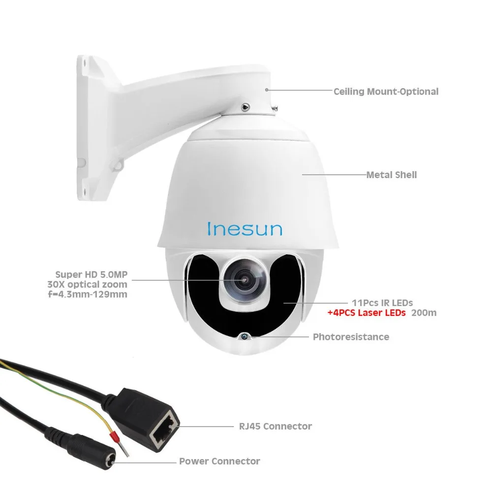Inesun супер HD 5MP PTZ IP камера безопасности Открытый панорамирование/наклон 30X
