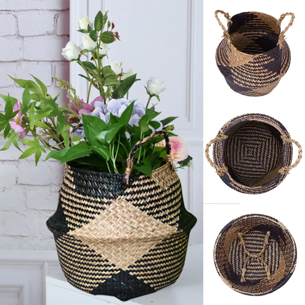 Плетеная соломенная плетеная корзина для хранения цветочный горшок пэчворк