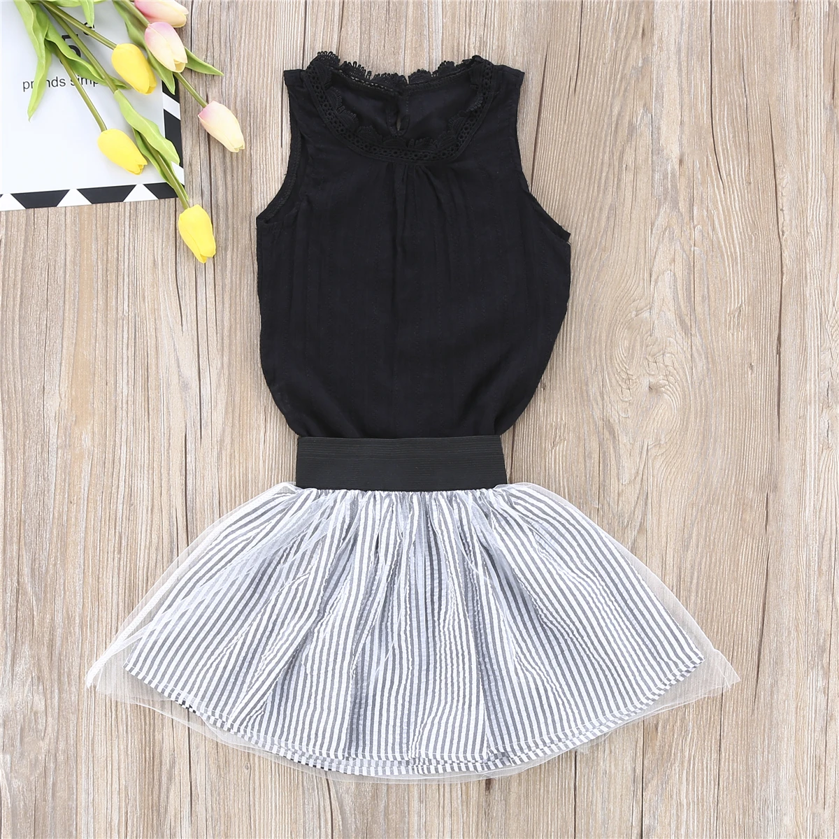 2018 Детское платье для маленьких девочек кружева 2 шт. рубашка без рукавов Майки +