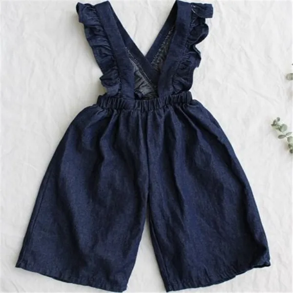 Denim Blue PUDCOCO/детские джинсовые комбинезоны для маленьких девочек; комбинезон с оборками на лямках; комбинезон в горошек; комплекты одежды - Цвет: Denim Blue
