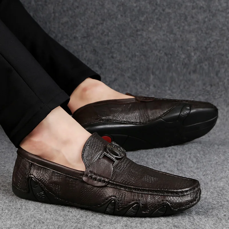 Туфли мужские из натуральной кожи повседневные лоферы без застежки дышащие для