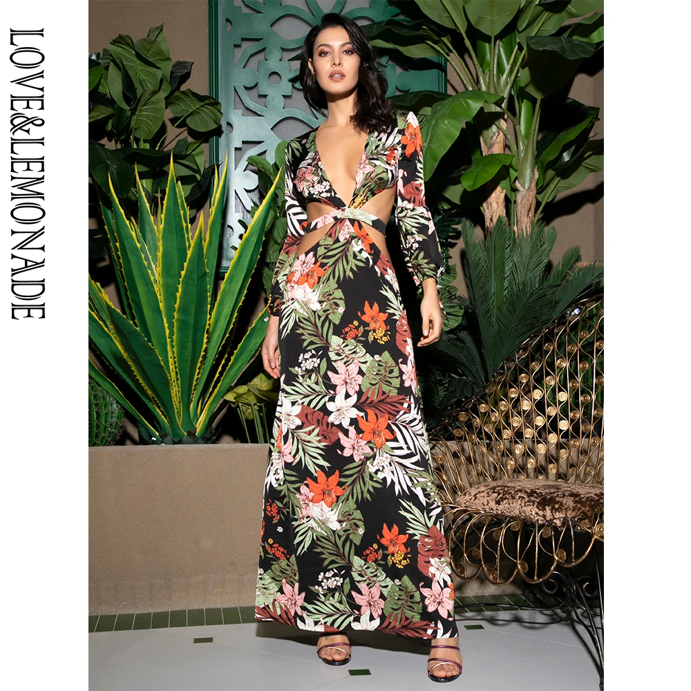 Женское платье макси LOVE &amp LEMONADE пляжное с глубоким v-образным вырезом открытой