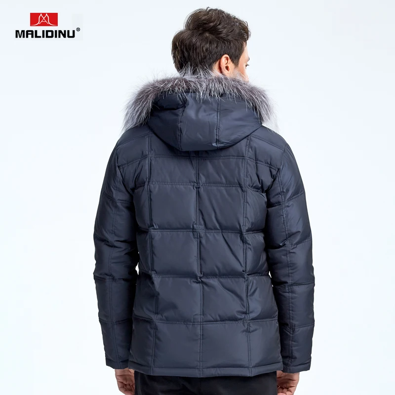 MALIDINU Down Jacket Men Winter Down Coats Real Fox Fur Down Parka Thick Warm Winter Coat Men 70% White Duck Down Plus Size