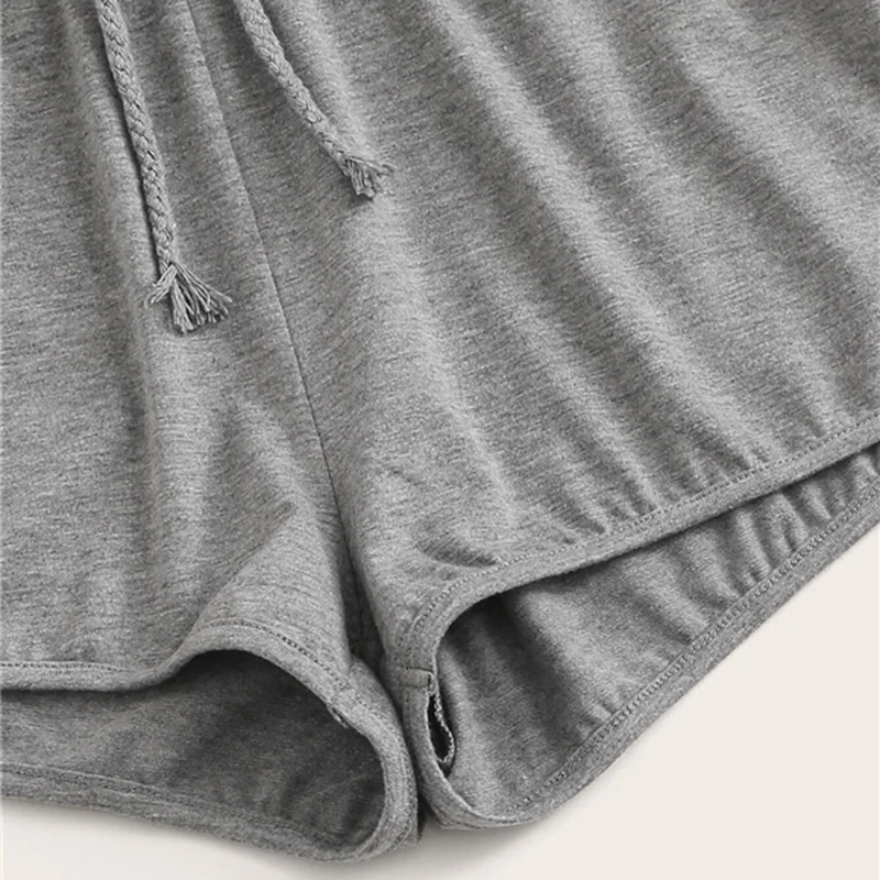 SweatyRocks однотонный топ на бретельках и шорты с завязками на талии женские летние спортивные шорты базовый комплект из двух предметов шорты в уличном стиле