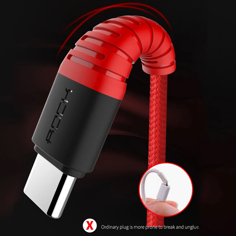 ROCK 3A usb type-C кабель высокопрочный usb type-c кабель для быстрой зарядки и синхронизации данных для Galaxy S8 plus Note 8 Oneplus 2 Xiaomi