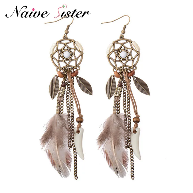 Этнические серьги с перьями серьги-капли для женщин модные длинные висячие