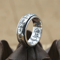 100%925 sterling silver jewelry personality six word mantra turn ring thai silver retro fashion mans ring
