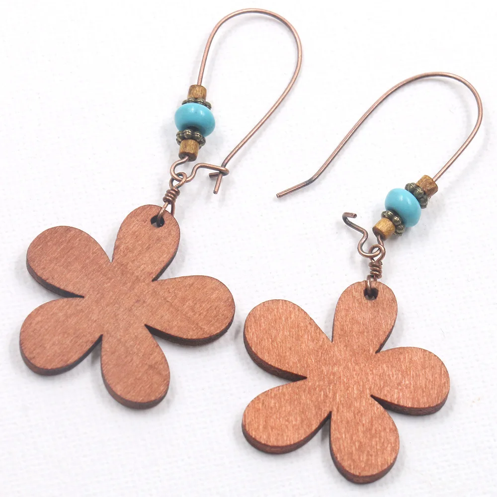 Винтажные бусины треугольные деревянные подвески серьги-кольца для женщин и