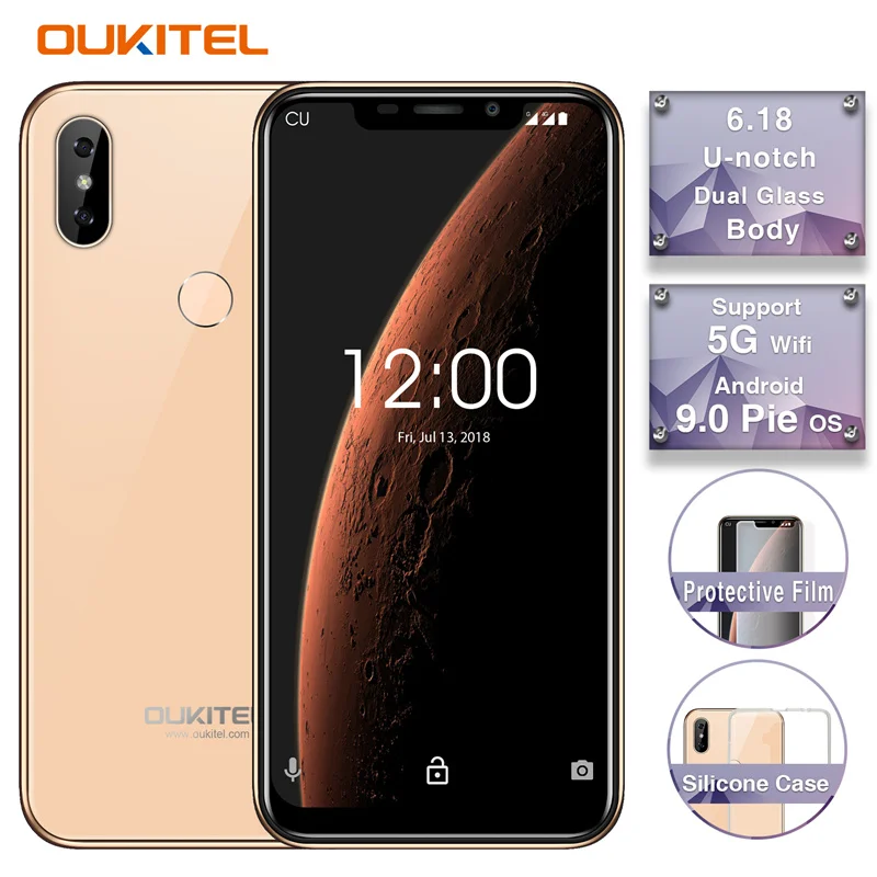 Золотой OUKITEL C13 Pro 5G/2,4G wifi 6,1" 19:9 2 ГБ 16 ГБ Android 9,0 мобильный телефон MT6739 Четырехъядерный 4G LTE смартфон распознавание лица отпечаток пальца - Цвет: Золотой