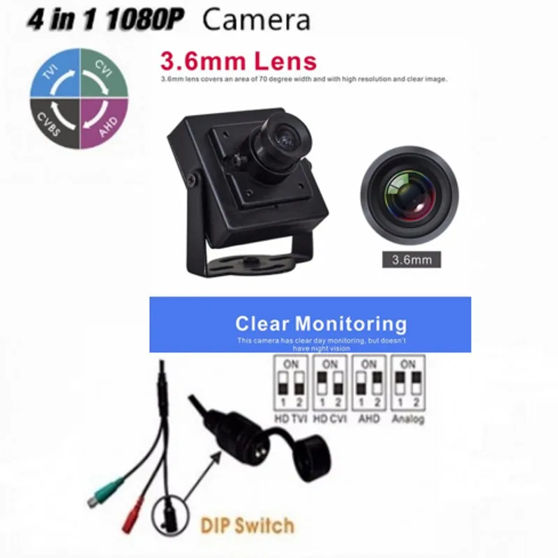 Мини-камера видеонаблюдения 1080P 2.0MP 4 в 1 AHD-H/CVI/TVI/CVBS 323 + NVP2441 1/3 &quotCMOS SONY Sensor |