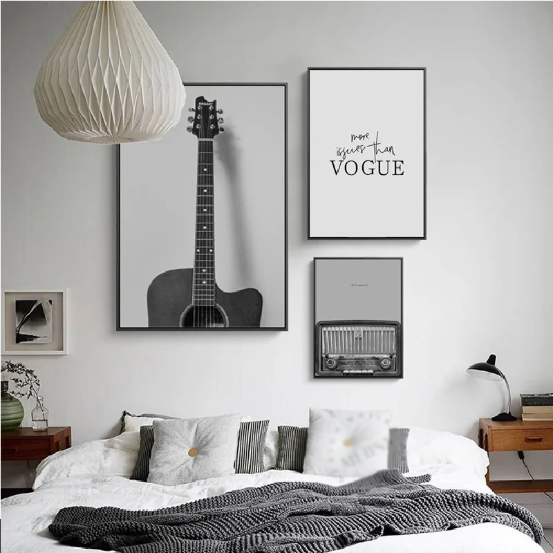 Черно белая гитара с надписью Vogue Music Box Player Calm Современная Скандинавская