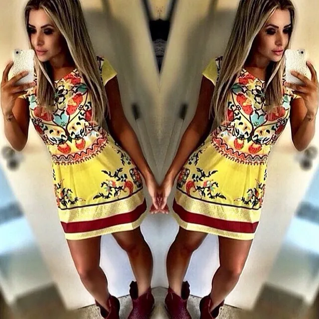 Для женщин летние Цветочный принт тонкий карандаш платье О-образным вырезом