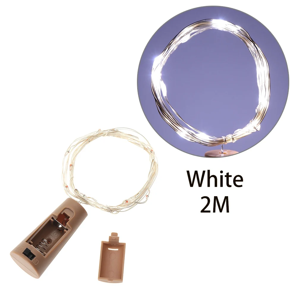 2M white 1 шт., 8 цветов, 1 м/2 м, светодиодный светильник для бутылки вина, светильники-пробка, медная проволока, гирлянды, лампа, пробка для вина, свадебные, праздничные, вечерние, Декор - Цвет: 2M white
