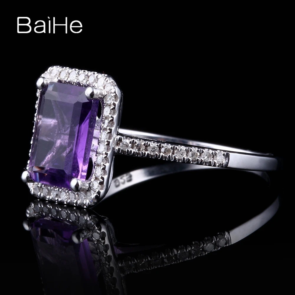 BAIHE твердое 10 к белое золото 1.9ct сертифицированное изумрудная огранка безупречное подлинное Помолвочное кольцо с аметистом женское модное Ювелирное кольцо