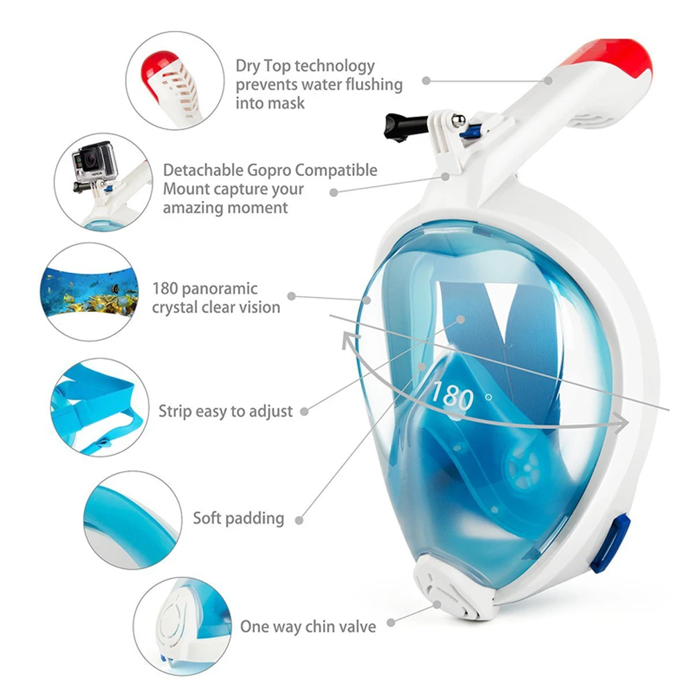 Красочные Маски для снорклинга лица плавательные панорамный вид анти-туман