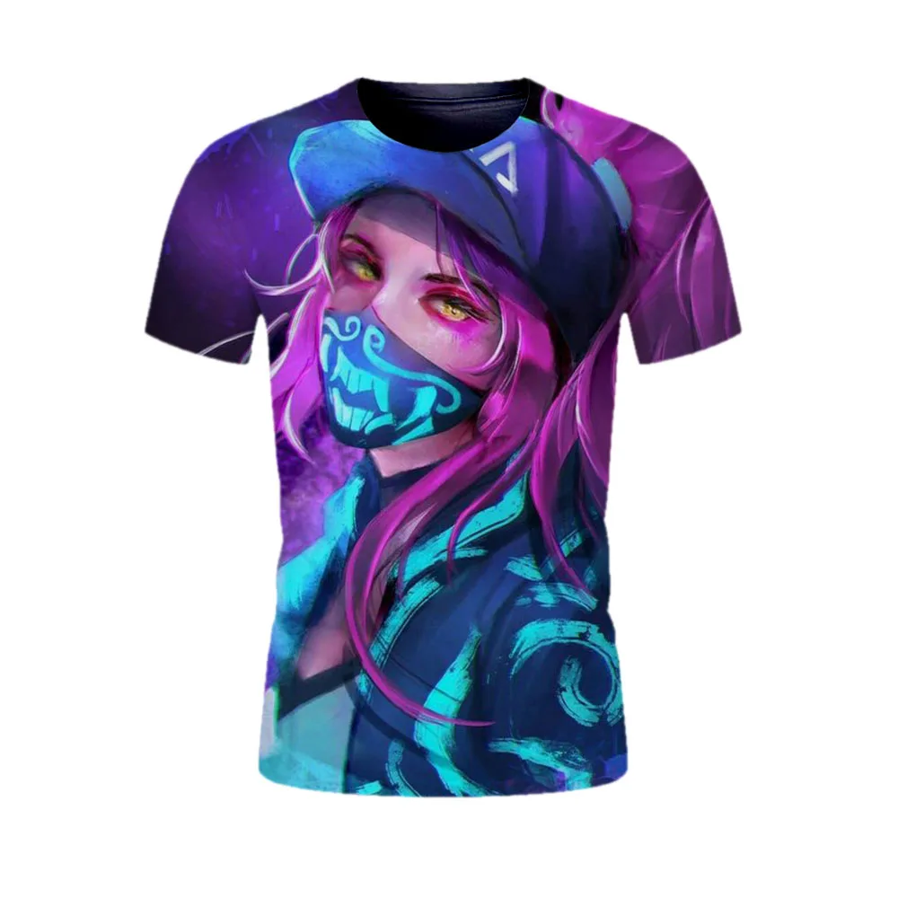 3D print Akali t-shirts sex game character t shirt summer casual tees teens round neck tshirt fashion new t-shirt men anime tops | Мужская