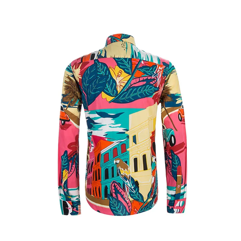 2019 Мужская рубашка с принтом приталенная длинным рукавом модная moda hombre