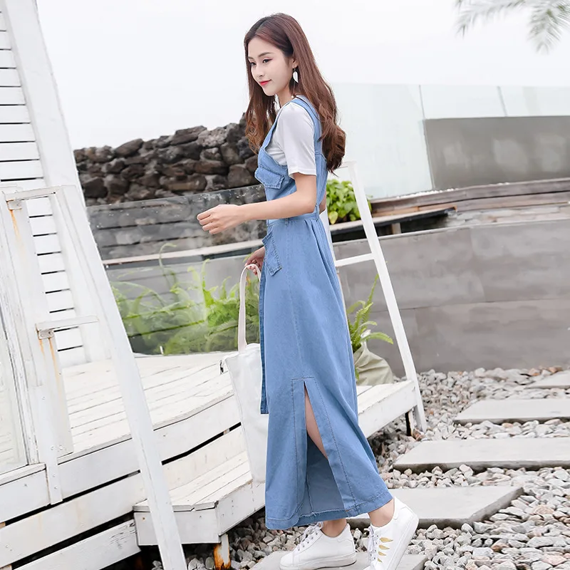 Свободный женский джинсовый комбинезон 2018 элегантные синие женские комбинезоны