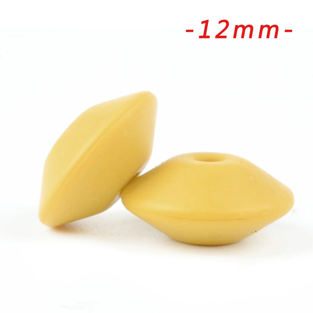 12mm mustard LOFCA 100 шт. силиконовые бусины в форме чечевицы 12/15 мм Силиконовые Бусины россыпью детский прорезыватель BPA микроволновых печей DIY бусины для ожерелье-прорезыватель - Цвет: 12mm mustard
