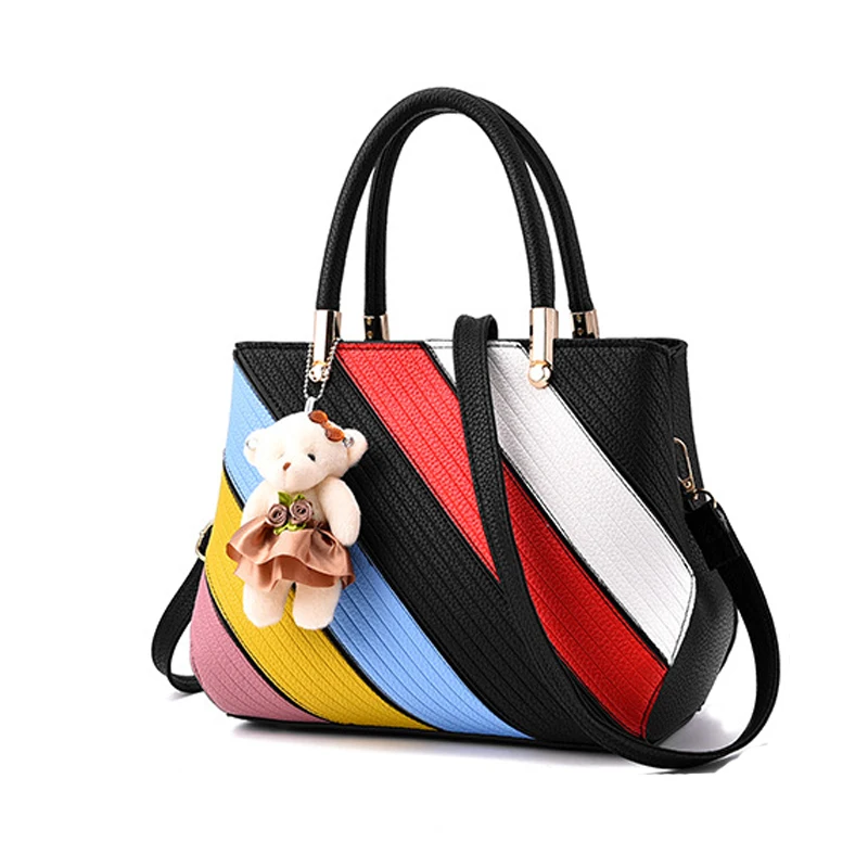 Новый Цвет Полосы Лоскутное Украшения Корея Сладкий Стиль Женщины Сумка