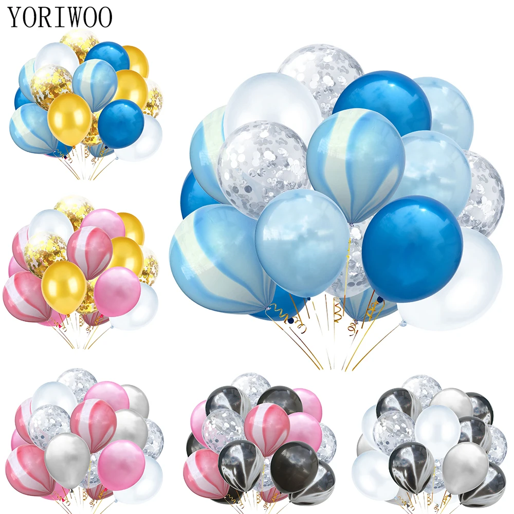YORIWOO Confetti Balloon Agate Latex Balloons Blue Pink Baloons Happy Birthday Balloon Baby Shower Boy Girl Kids Party Supplies
