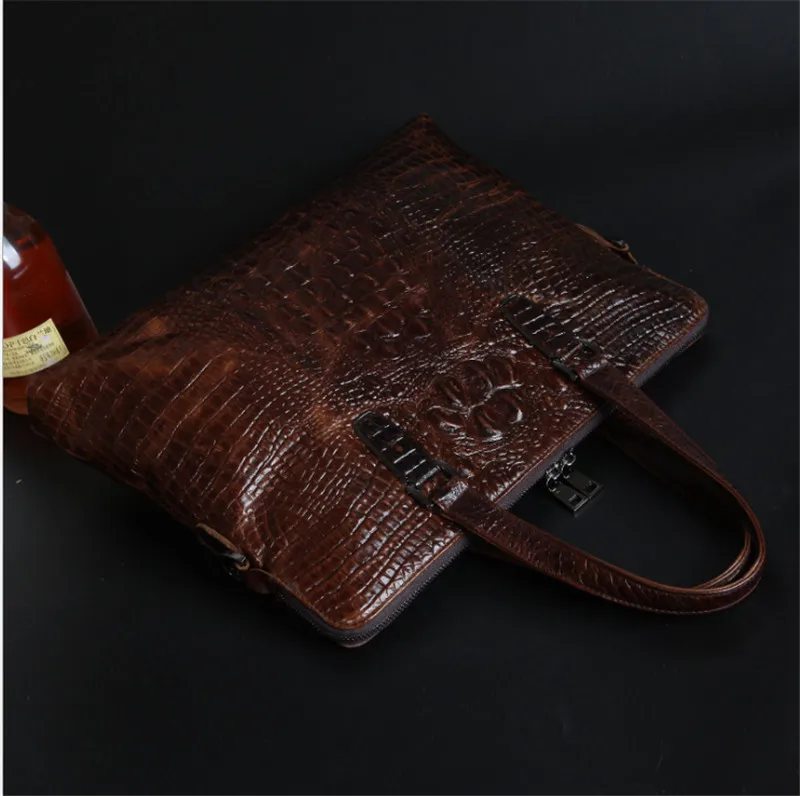 Мужской портфель из яловой кожи винтажный 14 дюймов для ноутбука крокодиловое