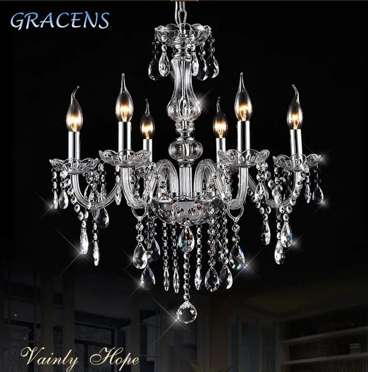 2015 Free Shipping 6 Arms Modern Crystal Chandelier Lustre Light with 100% K9 Pendants (B CCSP8006-6) D550mmXH600mm | Освещение