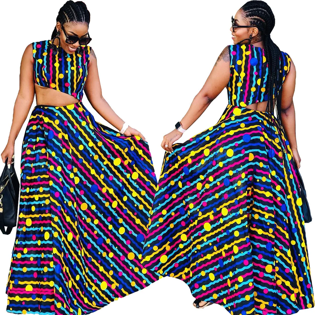 Женское платье макси в африканском стиле Пляжное без рукавов с круглым вырезом