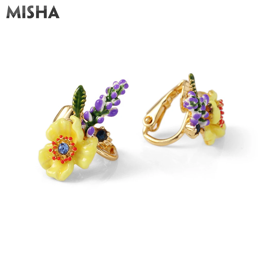 MISHA трендовые серьги гвоздики для женщин клипсы желтый цветок лаванда дизайн