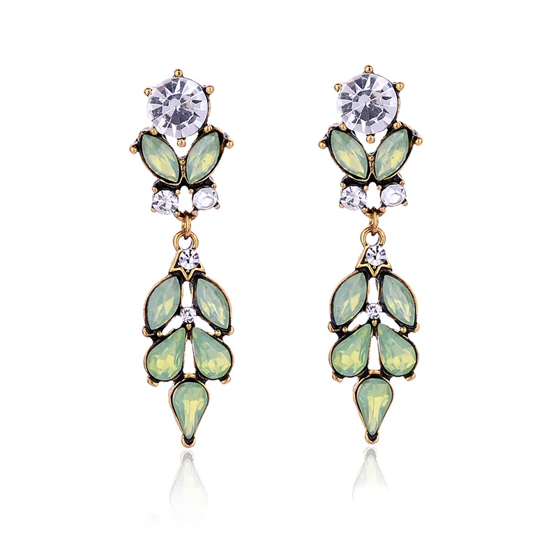 opal green Сияющие хрустальные стразы, инкрустированные серьги-гвоздики с золотым цветком, дизайнерские серьги-гвоздики, Винтажные Ювелирные изделия для женщин, новинка - Окраска металла: opal green