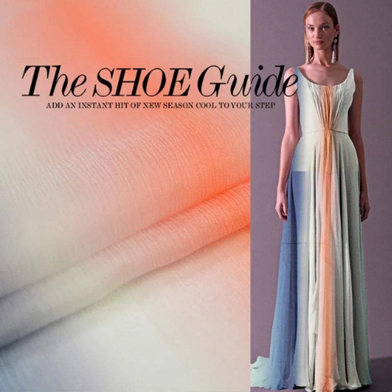 50cm*138cm natural silk georgette fabric for wedding dress chiffon crepe rainbow gradient tissu | Дом и сад