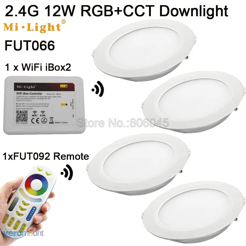 

AC85-265V MiLight 2.4G RF Wireless 4-Zone Touch Remote 12W RGB+CCT (RGB+CW+WW Full Color) Smart LED Downlight FUT066 App Control