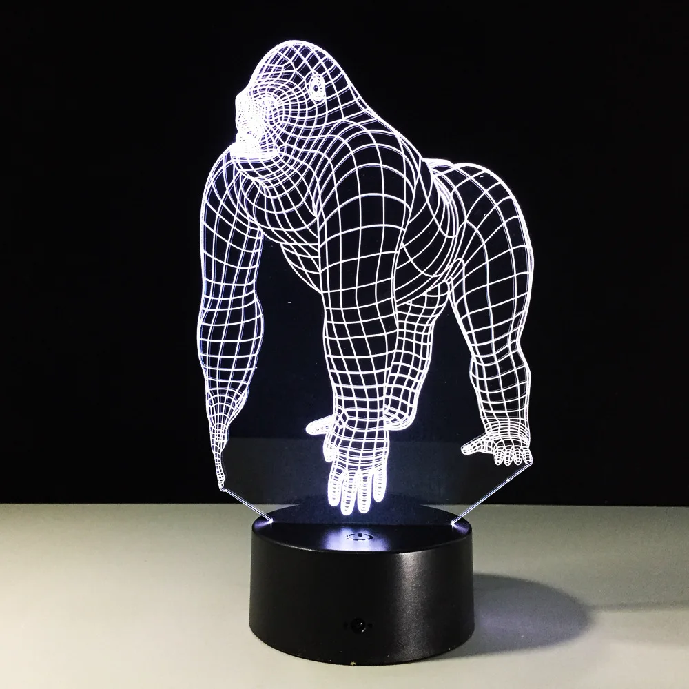 Amroe 3D лампа с изображением животных гориллы шимпанзе светильник разноцветный