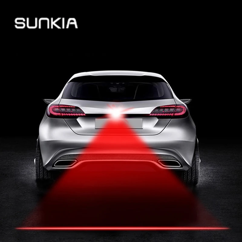 SUNKIA Сияющий задний автомобильный лазерный задний противотуманный светильник с защитой от столкновений, автомобильный тормозной стояночный фонарь Предупреждение автомобиля