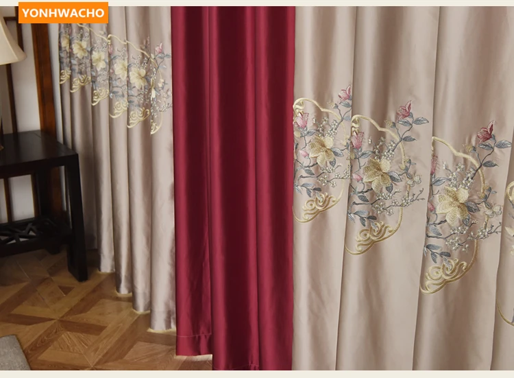 

Custom curtains luxury Chinese classical Peony embroidery bedroom balcony coffee cloth blackout curtain tulle panel valance B386