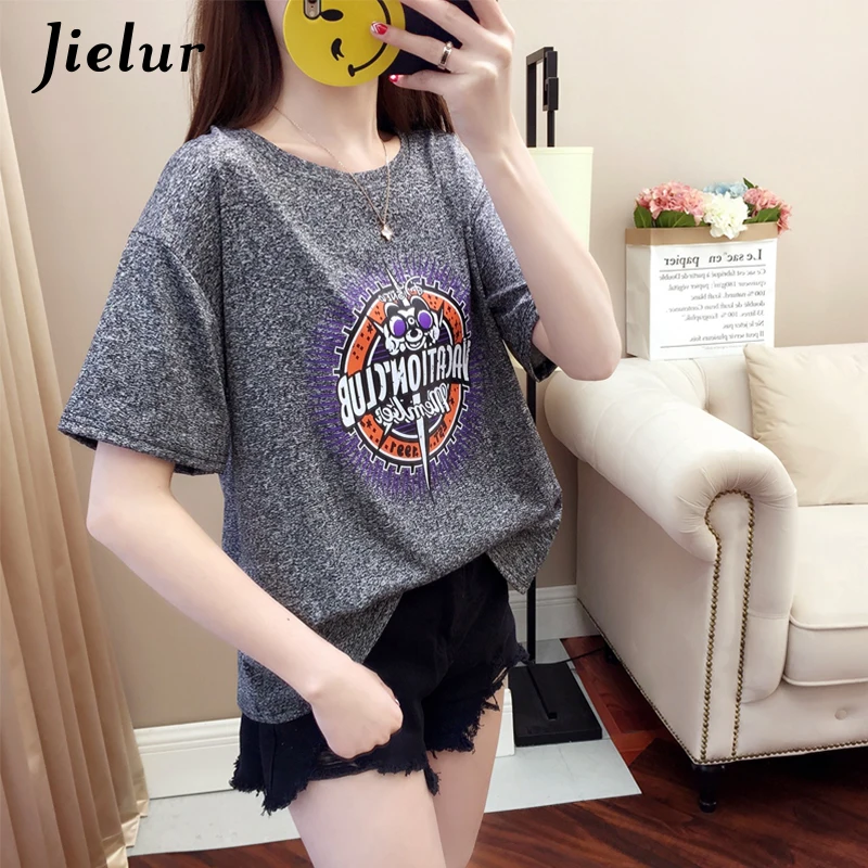 Jielur/женская футболка с принтом в виде букв 2019 корейские блестящие серые футболки