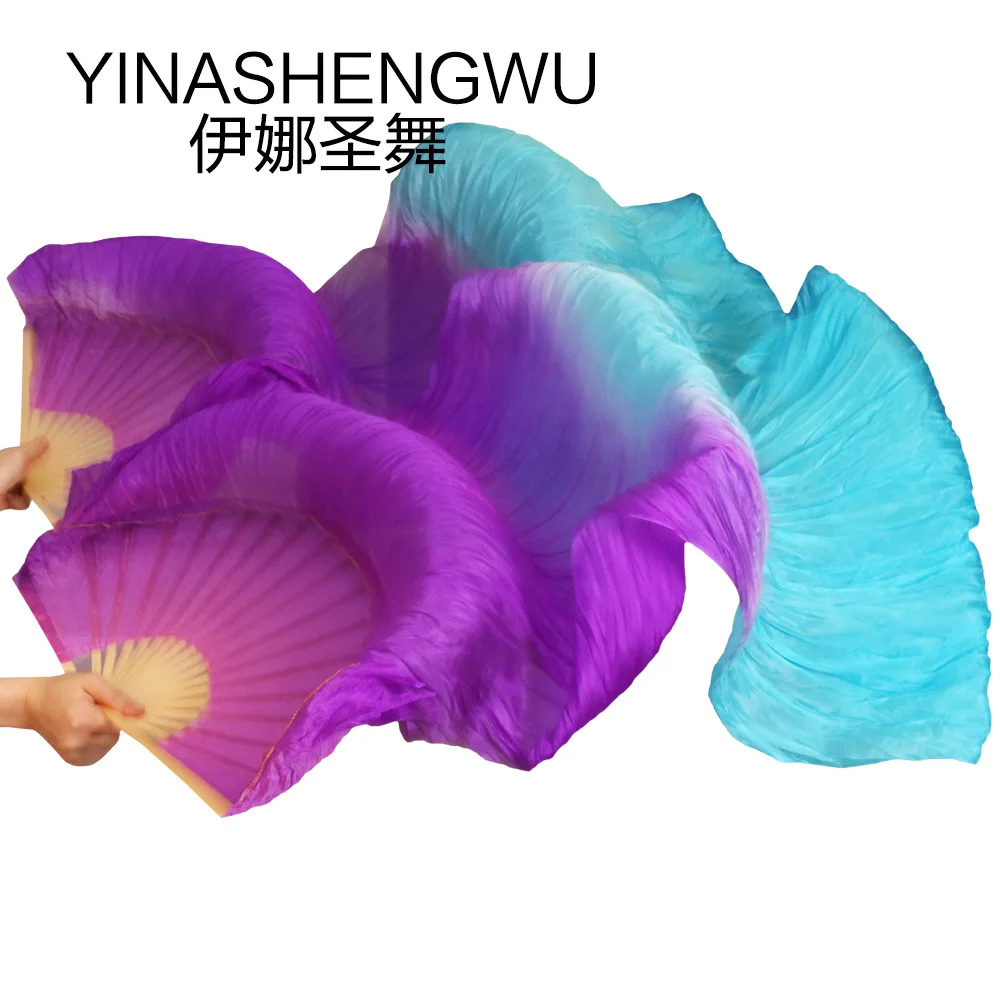 

Stage Performance 100% Silk Belly Dance Fans Gradient Colour Dance Accessories Belly Dancing Silk Fans purple+turquoise