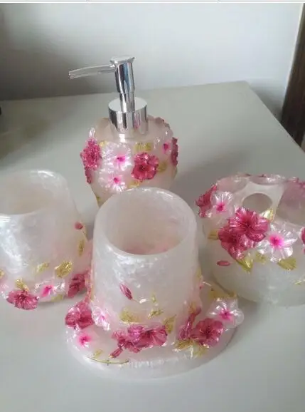 Pearl White Горячая 3D Скульптура доска смолы цветы ванная комната 5 люкс туалетные принадлежности ванная посуда(розовый, зеленый - Цвет: Pearl White