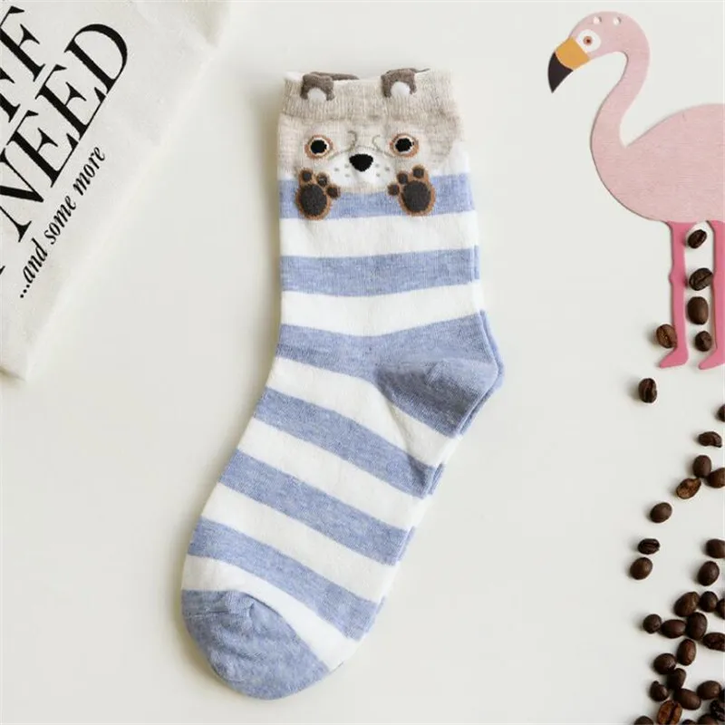 Новые модные милые хлопковые носки с рисунком панды, лисы, собаки Kawaii, креативные полосатые носки для женщин, женские забавные носки Kawaii Sokken