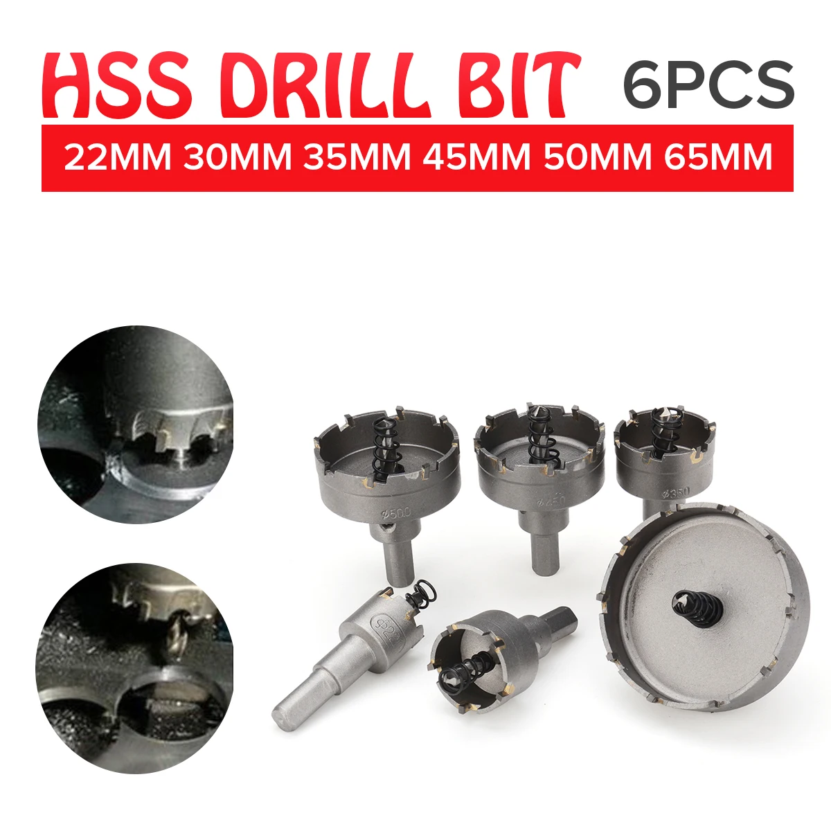 Набор корончатых пил Твердосплавный Наконечник Из быстрорежущей стали 6 шт. 22-65