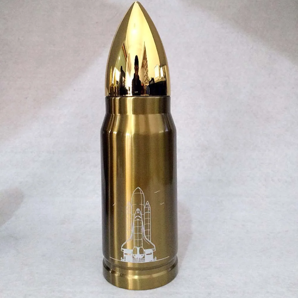 Gold 500-1000 мл вакуумные фляги дорожная бутылка для напитков в форме пули термосы из нержавеющей стали термосы емкость для воды с теплоизоляцией чашки - Цвет: Gold