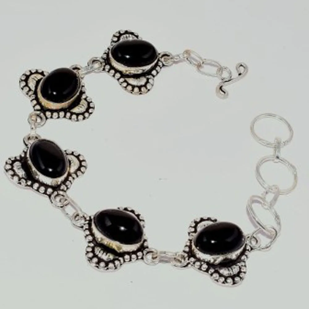 

Black Onyx Silver Overlay on Copper Bracelet , 22.5 cm, B3496