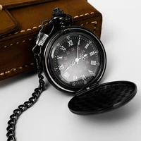personalized retro smooth men black pocket watch silver polish quartz fob pocket watches pendant with chain custom engraved gift