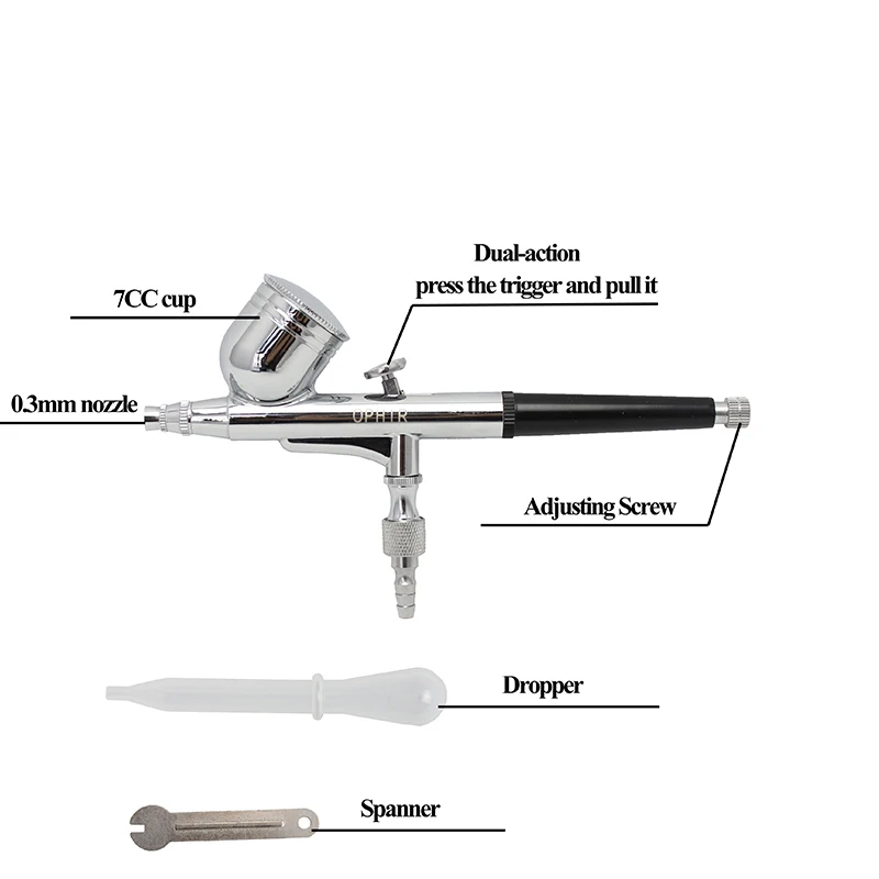 Комплект аэрографа двойного действия OPHIR 0 3 мм с воздушным компрессором и набором