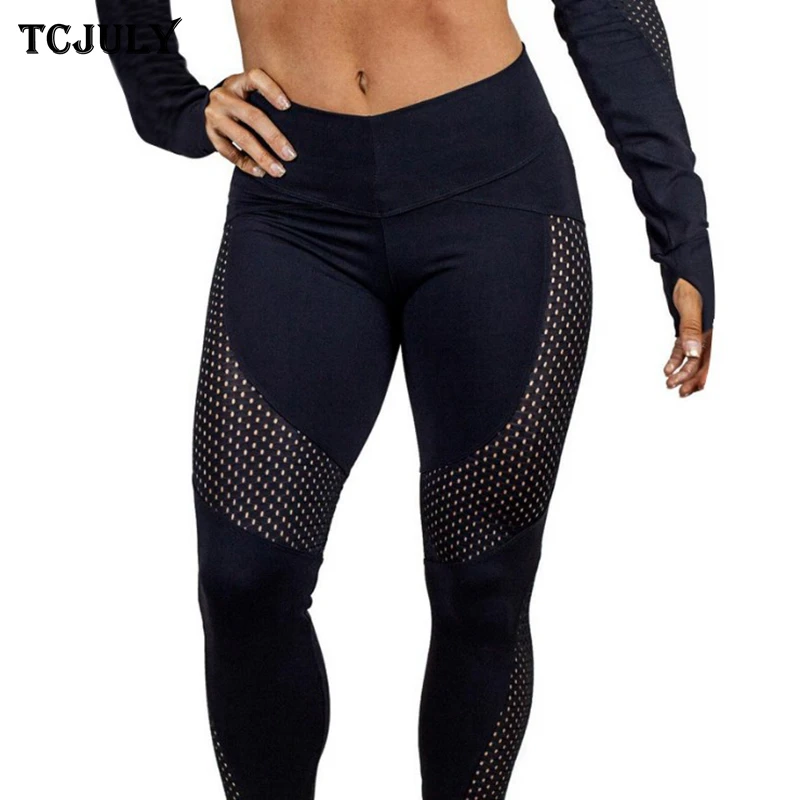 Легинсы для фитнеса TCJULY сетчатые с высокой талией тонкие пуш ап тренировок