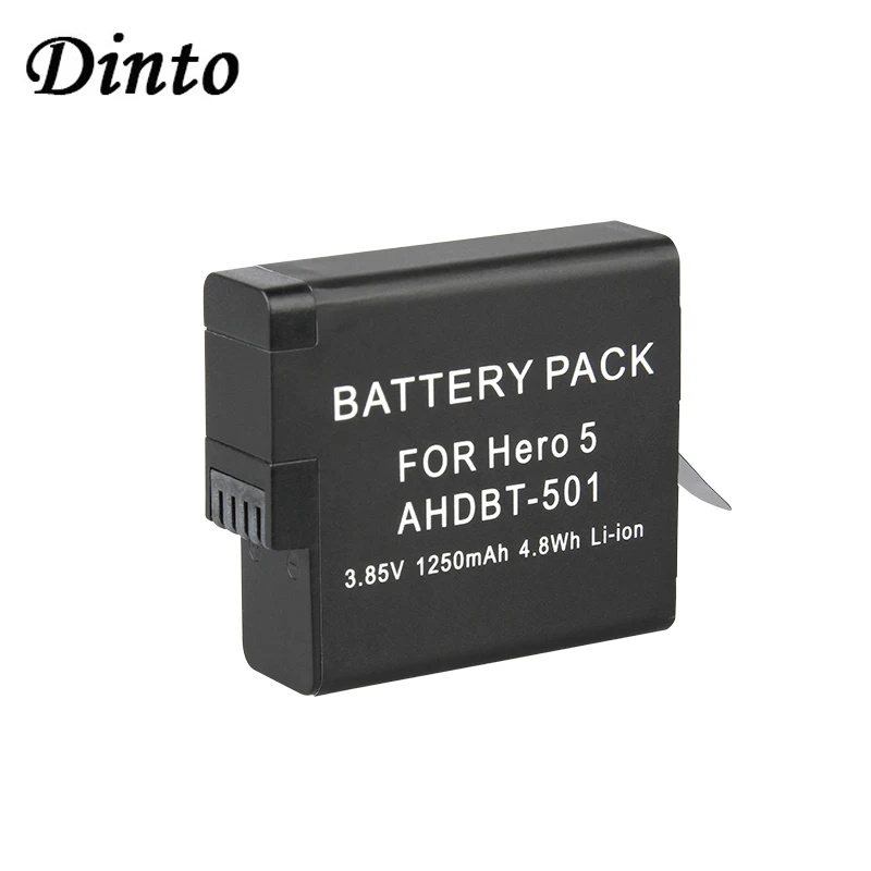 Dinto 1 шт. 1250 мАч 3 85 В GoPro Hero 5 батареи AHDBT 501 AHDBT501 Перезаряжаемые Li Ion Камера Батарея
