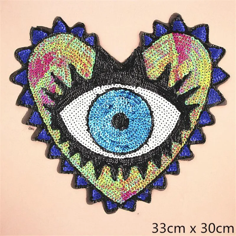 Patch for clothes deal with it 33cm punk heart eye sequins patches diy clothing stickers halloween christmas free shipping | Дом и сад