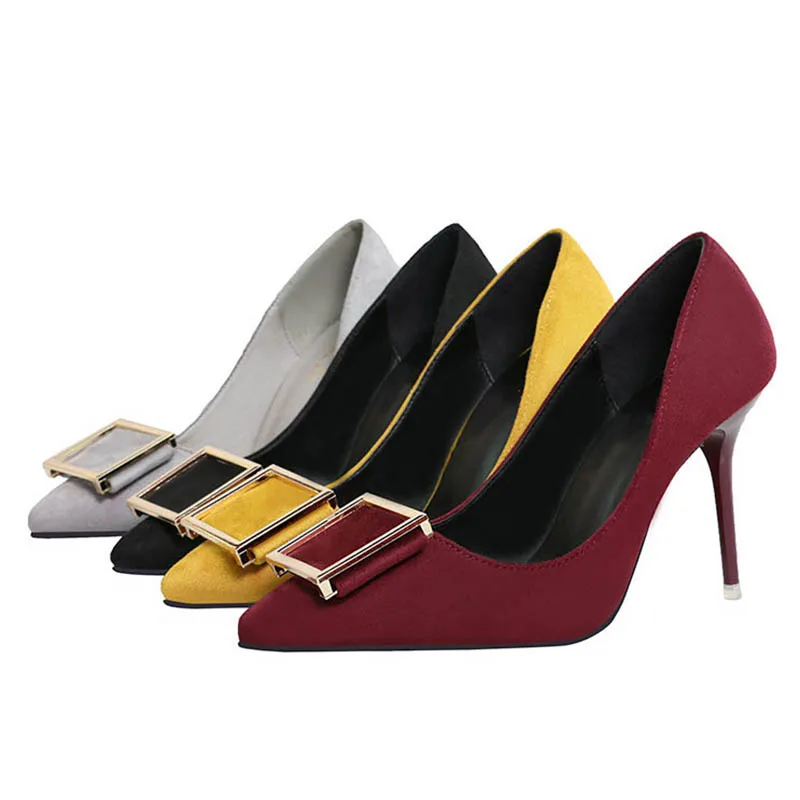 WEESITT 2017 Весна Замши Квадратных Пряжки Металла Сексуальная Ретро Высокой каблуки